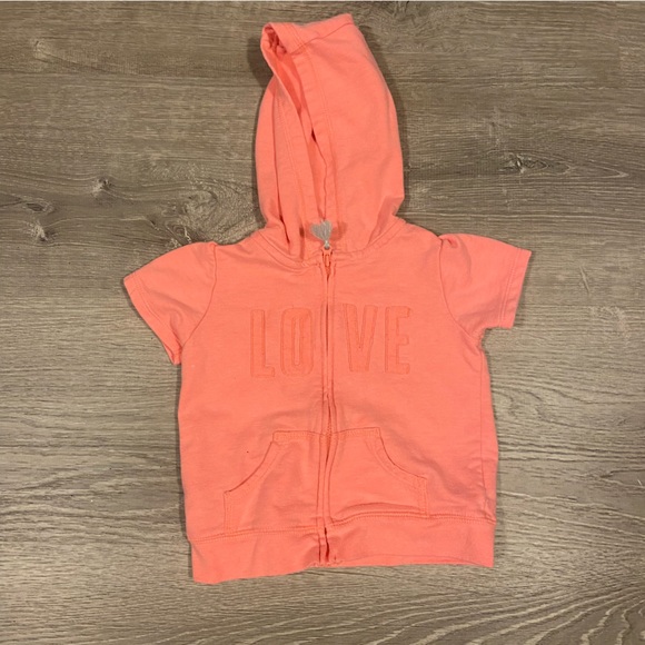 Carters LOVE coral hooded zipper shirt sleeve sweatshirt size 18M EUC - Picture 1 of 3
